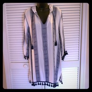 Blue and White Cover Up with Hood